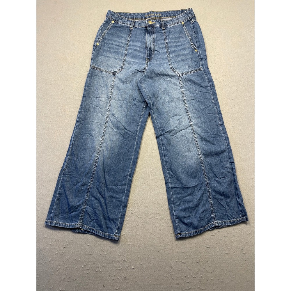 Michael Kors Wide Leg Jeans 100% Cotton Blue Denim Size 12P W34 Womens